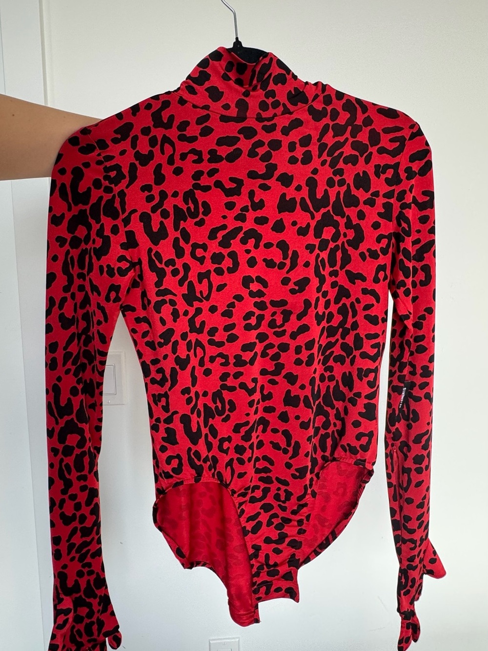 Vetements Red and Black Leopard Print Turtleneck Bodysuit